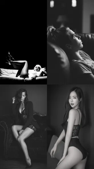 女人，沙发，大师风格，黑白胶片，暗调背景，柔和侧光，高对比度，中性色调，经典构图，深沉氛围，自然光影，人物特写，微妙阴影，胶片噪点，情感传达，静谧场景，高光细节，深邃表情，艺术摄影，高锐度，暗角效果，情绪张力。8k