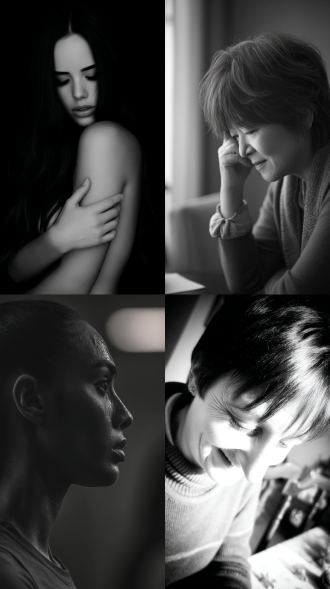 女人，游戏，大师风格，黑白胶片，暗调背景，柔和侧光，高对比度，中性色调，经典构图，深沉氛围，自然光影，人物特写，微妙阴影，胶片噪点，情感传达，静谧场景，高光细节，深邃表情，艺术摄影，高锐度，暗角效果，情绪张力。8k