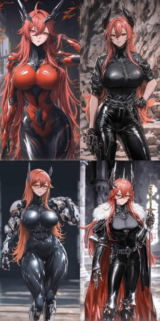 红发红色瞳，长马尾，贵族将军，特工紧身制服，机甲外骨骼，单兵作战装备，全身，完美肌肉身材，帅气，假小子，女神，着紧身制服与机甲装，备全身像，黄金分割构图，科幻场景，三分构图，长焦镜头，逆光，站立，飒爽，azur lane风，动漫静图，女妖，雅典娜，动漫电影静图，，优雅，ssr卡，单格画面，科幻风格，高对比度，侧光，高细节，中、日、德风格，机甲，动漫截图