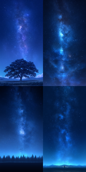 夜幕星空，深蓝色天鹅绒背景，繁星钻石般闪耀，银河光带流动，广角镜头，长曝光，冷色调，高动态范围，天体摄影，宁静神秘，微弱星光，银河细节，宇宙深邃感，低光环境，三脚架稳定，高iso，星轨隐约，远景构图，梦幻氛围。