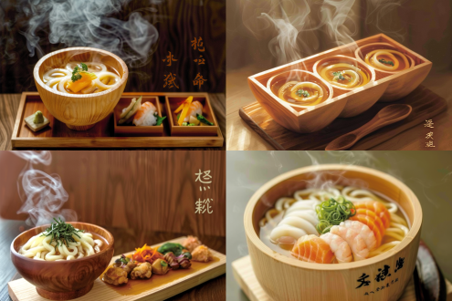 我要设计一款餐厅的海报画面，以参考图的风格，色调为基本，换成营养套餐组合，长方形6格组合木碟子，热气腾腾