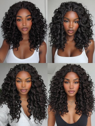 african woman, short wave-like curls, with brown color, up to the person's shoulders, bright and clean background, her style is like her instagram photos, correct only elements that appear broken or al-distorted while preserving the subject's identity, preserve authentic asymmetry and avoid artificial glow, over-sharpening, or plastic shine, realistic