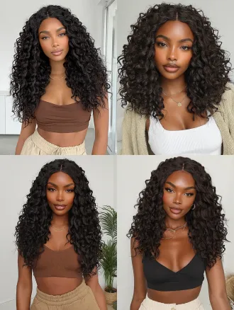 african woman, short wave-like curls, with brown color, up to the person's shoulders, full-body photo, showing the top and pants, bright and clean background, her style is like her instagram photos, correct only elements that appear broken or al-distorted while preserving the subject's identity, preserve authentic asymmetry and avoid artificial glow, over-sharpening, or plastic shine, realistic