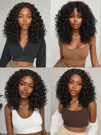 african woman, short wave-like curls, with brown color, up to the person's shoulders, full-body photo, showing the top and pants, bright and clean background, her style is like her instagram photos, correct only elements that appear broken or al-distorted while preserving the subject's identity, preserve authentic asymmetry and avoid artificial glow, over-sharpening, or plastic shine, realistic