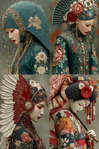 其形也，翩若惊鸿，婉若游龙。荣曜秋菊，华茂春松。髣髴兮若轻云之蔽月，飘飖兮若流风之回雪。远而望之，皎若太阳升朝霞；迫而察之，灼若芙蕖出渌波。秾纤得衷，修短合度。肩若削成，腰如约素。延颈秀项，皓质呈露。芳泽无加，铅华弗御。云髻峨峨，修眉联娟。丹唇外朗，皓齿内鲜，明眸善睐，靥辅承权。瑰姿艳逸，仪静体闲。柔情绰态，媚于语言。奇服旷世，骨像应图。披罗衣之璀粲兮，珥瑶碧之华琚。戴金翠之首饰，缀明珠以耀躯。践远游之文履，曳雾绡之轻裾。微幽兰之芳蔼兮，步踟蹰于山隅。