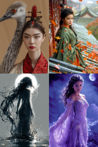 尔乃众灵杂沓，命俦啸侣，或戏清流，或翔神渚，或采明珠，或拾翠羽。从南湘之二妃，携汉滨之游女。叹匏瓜之无匹兮，咏牵牛之独处。扬轻袿之猗靡兮，翳修袖以延伫。体迅飞凫，飘忽若神，凌波微步，罗袜生尘。动无常则，若危若安。进止难期，若往若还。转眄流精，光润玉颜。含辞未吐，气若幽兰。华容婀娜，令我忘餐。