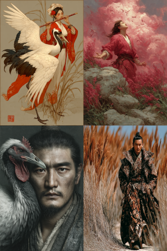 于是洛灵感焉，徙倚彷徨，神光离合，乍阴乍阳。竦轻躯以鹤立，若将飞而未翔。践椒涂之郁烈，步蘅薄而流芳。超长吟以永慕兮，声哀厉而弥长。