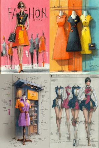 服装设计，时装店，模特试穿展示