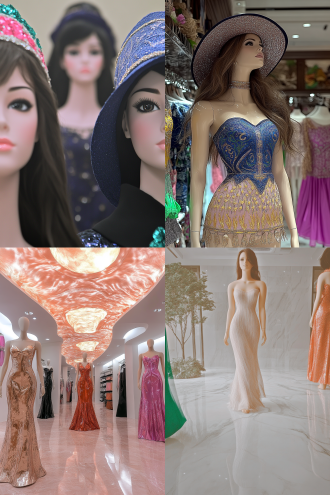 时装店中央，真人模特身着最新季服装，优雅站立，中性表情，简约高级，大理石地板，柔和顶光，浅色背景墙，全景构图，中长焦镜头，自然光线，模特微侧身，细节清晰，服装质感和剪裁突出，低调奢华，冷色调，冷静自信。