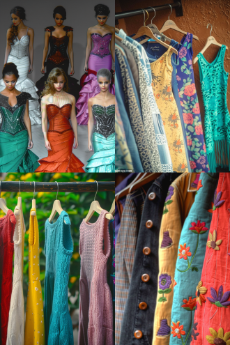 时装店里展示的服装真实样品，真人模特试穿效果