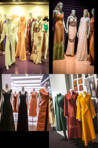 时装店里展示的服装真实样品，真人模特试穿效果