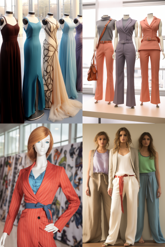 "时装店内真人模特展示服装，优雅姿势，中性背景，柔和自然光，细节特写，高级感材质，立体剪裁，专业摄影棚，85mm镜头，浅景深，温暖色调，自信表情，现代简约风，全身照，专业打光，丝绸光泽，高分辨率，商业摄影风格，精致配饰，流畅线条。"