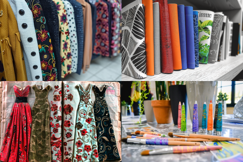 一本打开的时装杂志，印刷着不同款式的时尚服装，精美的出版物。