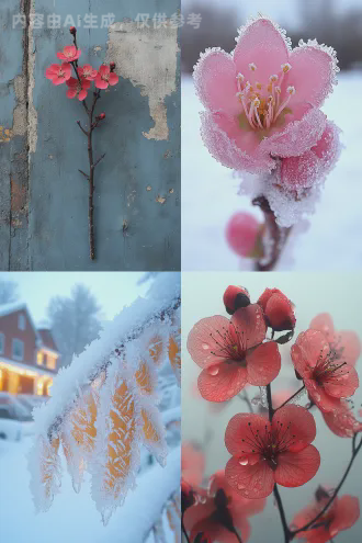 冬日雪梅不南移，残枝冰挂，晨钟谁听？留白虚空显清静。 神疲力乏出门懒，闭户造景，提示指令，万千世界后人评。