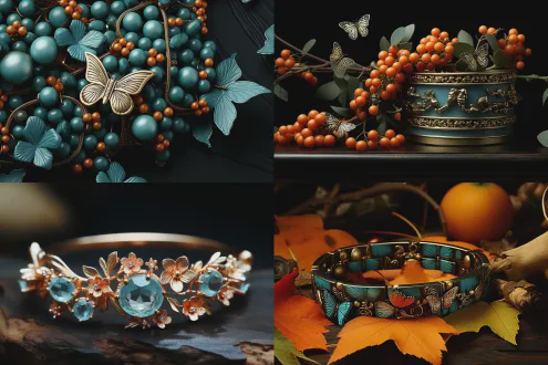 电商广告的桂冠实物微距高清特写拍摄，头冠底座是镶嵌彩色宝石珠花的黄金，上面翩翩飞舞着造型各异的蝴蝶，奢华优雅，珠光宝气，典雅精美，新颖别致