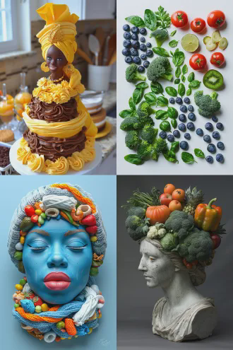 用美食拼成一个时装模特