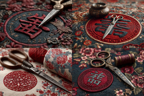 特写一把精致的剪刀手拿着一张红纸进行裁剪，剪出一张剪纸图案，繁体的“馬”字旁边是一匹马展开翅膀在云端翱翔，云端里藏着“2026”字样。