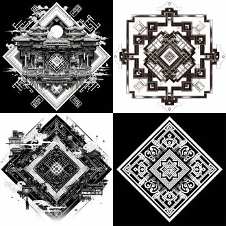 四合院logo，简笔画风格，徽章设计，单色平面，几何形状构成，传统屋檐元素，高对比度，方正对称布局，文化符号点缀，清晰硬朗边缘，纯色填充，无渐变，极简主义，中式美学，黑白配色，精准线条，标志性图案，现代传统融合