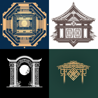四合院屋顶logo，古风建筑风格，简洁线条勾勒，单色设计，几何形状组合，传统屋檐细节，方正对称布局，高对比度，平面化处理，清晰锐利边缘，纯色填充，无渐变，文化符号提炼，极简主义，视觉焦点居中，留白空间，传统与现代融合