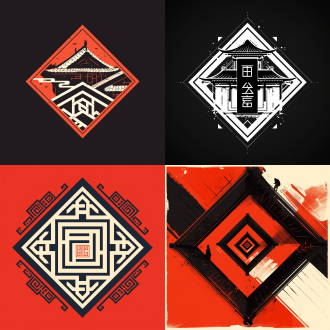 胡同屋顶logo设计，方正布局，简练线条，单色呈现，几何形状与传统屋檐元素融合，高对比度，清晰边缘，纯色填充，平面设计风格，文化符号突出，无渐变，极简主义，对称构图，黑白色调，精准比例，传统与现代结合