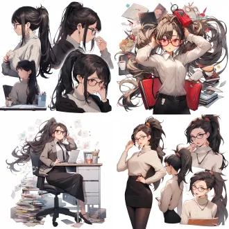 少女，全身立绘，黑长直，一头飘逸的长发，工作时会扎成马尾，头上架着一副多功能眼镜。宝石红色的眼睛透出睿智。苍白的皮肤，没有很多表情。高领毛衣护住脖子（怕冷），西装短裙，披一件黑色长披风，准备随时脱掉干活，上面别着一枚象征工程师荣誉的徽章。拎一个小型手提箱，装着各种工程资料。黑色丝袜配长靴。常年戴着手套。