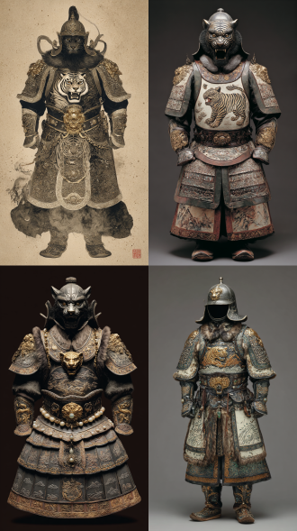 宇宙深空，巨大恒星，流体水墨，巨大的神祇，银狐毛披风，散开在身后呈圆弧装飞舞，双层的厚重山文甲兽面吞头连环铠，前胸挂着两面巨大的凸起的护心镜，盖压在山文甲上方，錾刻天可汗西狩猎虎图，十二弧抱腹獬豸首覆盖着青州山文甲片。护心镜下面是是内穿的山文甲，铠甲上有玉石、珐琅、珍珠、宝石、金箔作为装饰物。肩吞：鎏金虎首吞肩兽口衔连环锁子甲，披膊嵌沙州出土十六面菱花铜镜。肩甲：肩甲厚重，左右的肩甲都连成一片，覆盖着双臂、肩膀、颈部。肩甲立起高领，（高立领）保护脖子，顿项垂下来保护颈部。腰腹：兽面抱腹，七宝蹀躞带悬挂龙武军龟符、错金银胡禄箭囊、粟特镶宝石餐刀、黑曜石、狐狸毛。腿甲：采用长安武库八棱裙甲制式，膝部蹲踞麒麟护，胫甲整合敦煌千佛洞天王像铜泡钉阵列，裙甲垂下参考山海经传说，浓墨重彩，梦幻，微微散发着光芒。它的动作缓慢而流畅，极致构图，空灵，禅意，要求颜色鲜艳，构图准确画面精细，细节精致丰富，完美融合神话传说，高清，电影灯光，真人摄影，神秘感，电影质感，大师杰作，高级感。大师作品，精致细节，超高清，巨物恐惧，3d建模，魔头凶威赫赫，漫天飞舞，万灵阴虚劫水洪波翻涌，汪洋恣意，真实，抛光发亮，