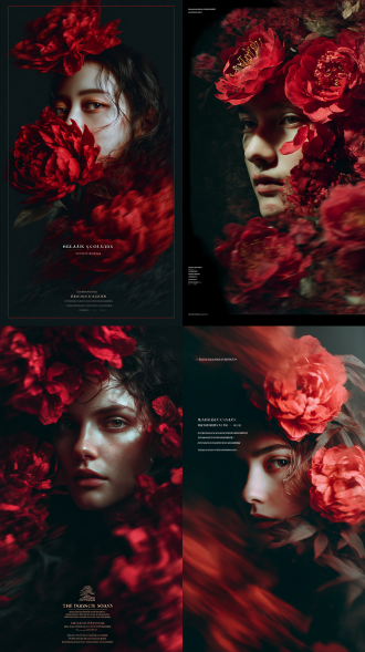 暗色系花海，红色大花，佳人，摄影海报风，人物摄影，xxcolor摄影风格，突出人物正面特写，写实，摄影，朦胧美学，多重曝光，像素晕染，16k，故事性，幻境，巨星海报风，蔷薇花开，自然环境获奖风格摄影 不对称构图 眼神 高清摄影 轻雾 近景失焦 小光圈 低曝光 层次分明 多重曝光 玄幻 山海经 凤凰于飞 千里江山图 兰花 折返镜头 遒劲弯曲 低调摄影 曝光不足 毕加索 水墨渲染 暗黑背景 立体主义 朦胧 花影 狂风 拖影 慢门