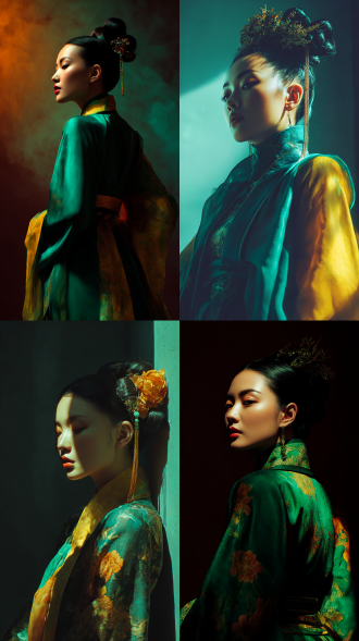 award-winning fashion magazine cover photography, cinematic portrait of an elegant asian woman embodying an eastern beauty (东方佳人), zen aesthetic, neo-chinese style. masterful composition: grand scenic setting, low angle shot, perfect framing, minimalist yet sophisticated. dramatic lighting: vibrant contrasting colors (emerald green & amber backlight), chiaroscuro effect, ethereal glow. high fashion styling: modernized traditional silk hanfu with contemporary twist, intricate hair ornament. editorial magazine cover layout with clean typography space. ultra-realistic, hyper-detailed, film grain texture, 35mm cinematic aspect ratio, high contrast, sharp focus, vogue photoshoot, by ren hang and annie leibovitz style fusion.
