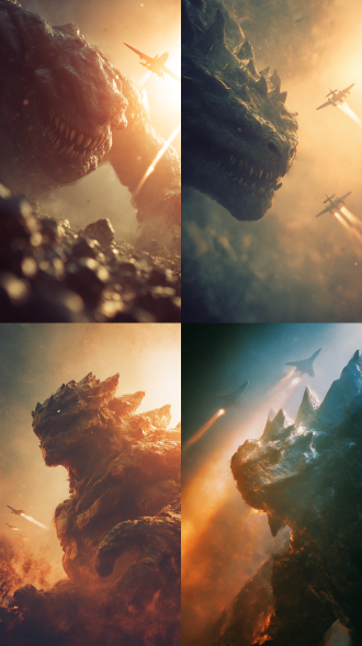 岩石组成的怪物，锋利，战火纷飞战场古，两架喷气式战斗对怪物发射导弹攻击。伦勃朗光，摆出完美的形体造型，完美构图，写实风格，情景氛围感拉满，现场感，既视感，胶片质感，光朦，暗朦，过曝，青橙朦，退色，逆光美学，深色加深，亮色增亮，hdr效果，写意，视觉创意，大片美学，前卫艺术，大师杰作。