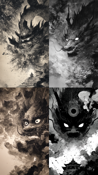 黑神话风格，无数星辰和混沌之力，汇聚成一个中国阴曹地府的主管生死的黑暗神明王者，酆都大帝，身边围绕水墨黑龙，巨大，压迫感，无比庞大，神仙目光发光，深邃，神秘，模糊，奇幻，发光粒子漂浮，气势磅礴，诡异，酆都城，渺小深邃艳丽的穿越门，破灭星空，逆光