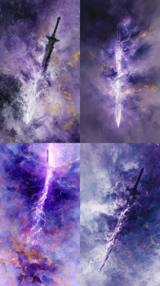 水粉风格，九天神剑御雷真诀，极致压迫感，天神级威严，宏大叙事，雷霆神辉，完美掌控，至高雷法，九霄紫电缠绕，液态颜料飞舞，抽象野兽派笔触，流动色彩风格，大画幅液态，雷光颜料烟雾升腾，丙烯油画质感，主色调雷紫耀金双色，色彩大胆冲击，背景前景交融，非传统构图，打破常规，人物巨大化，夸张动态捕捉，极致张力表现，镜头语言惊艳，剑尖液态雷光延伸，雷霆剑罡扩散，空间扭曲震颤，能量波动具象化，颜料凝结雷霆剑纹，紫电弥空，耀金流窜，毁灭雷息升腾，压迫感窒息，震慑灵魂，威严不可亵渎，超凡入圣，功法具现化，神剑化作雷龙万丈，神威如狱，道韵天成。