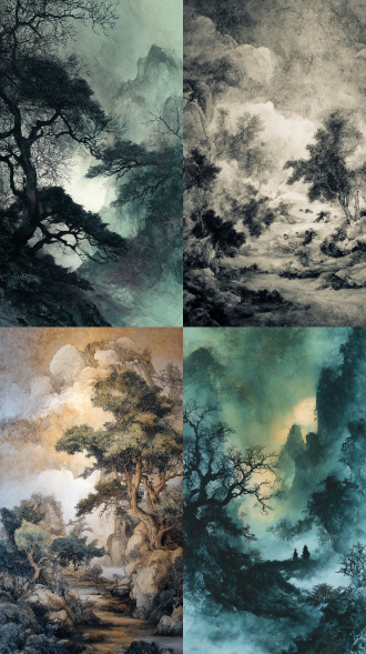 中式怪诞风格，水墨质感，工笔勾勒，如梦如幻，展现神话与传说的神秘感，大场景，绚丽的画面，画面通过细腻的笔触和丰富的色彩层次塑造主体与场景，质感逼真，背景的光影效果营造出诡异凄美氛围，整体兼具艺术感，