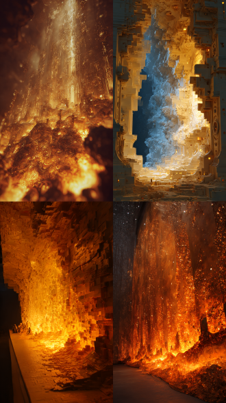 cg，厚涂，设计感，美感，氛围感，核心概念： 一种有意识的、流动的光明能量领域。核心概念： 一堵横亘整个星球裂缝的巨大城墙，其墙体并非石头，而是由无数上古太阳的碎片和战死英灵的凝固光芒熔铸而成，永恒地燃烧着，阻挡着裂缝中涌出的虚无瘴气。 独特美感： 悲壮的、燃烧的屏障。城墙高耸入云，散发着无尽的光和热，表面流动着如同熔金般的纹路。站在墙下，能听到风中传来的远古战吼和圣歌。墙体本身会因为遭受攻击而剥落燃烧的碎块，如同坠落的星辰，但会自我修复。这是一种消耗自身来隔绝黑暗的、动态的、辉煌的美。