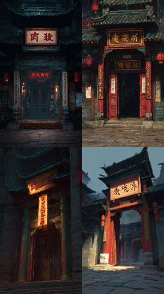 图片风格为cg 厚涂,cg 厚涂，游戏cg ，丰富的色彩层次，质感细腻，真实光影，精致的细节。,一个古老的中式古建筑城市，地狱之门，上面的牌匾上写着“鬼门关”各种死去的人灵魂经过这里，暗色调，细腻的油画笔触，画面复杂一点。