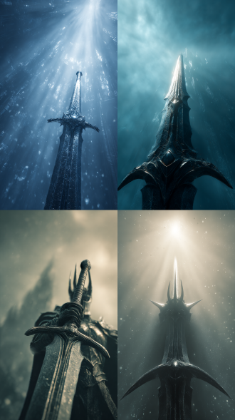 巫妖王，魔兽世界，霜之哀伤，死亡骑士之剑，寒光，冷色调，孤立，电影级照明，大师级动态感，刻画超细腻，，工业级细节。超广角强透视构图，张力十足，压迫感，细节生动完美。极其震撼的一幕，视觉冲击力强，光影彼此交织错杂的梦幻感，朦胧，明暗对比强烈，阴影过渡自然，电影级构图，视觉冲击，8k画质，超清，极致细节，清晰的线条，高对比，大师级别的作品。立体渲染，精细画笔，超细腻笔触，线条流畅，超清画质，完美品质，高质量，自适应饱和度，专业级打光，大师杰作，自由视角，阴影过渡自然，氛围感，高级感，意境，亮闪，唯美，宿命感拉满，弥散粒子，画面具有层次感。视觉冲击，故事感，高级感，动态感。