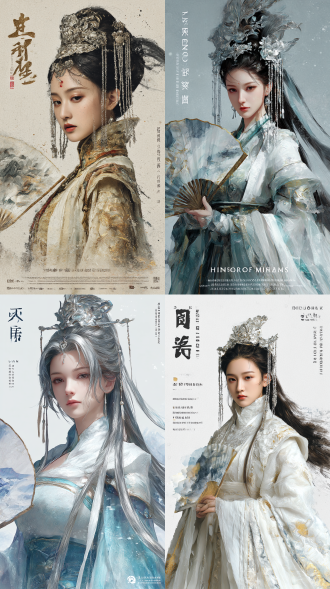 电影级真人写真风格，超高清分辨率，高级光影效果，高角度构图，高位视平线，动感构图，时间凝固瞬间，头发绸缎一般光泽 水墨湿笔勾线+回折处干脆利落，水墨晕染上色，叠涂，弥散渐变，色彩饱满有层次，水迹，金色银色点缀，宣纸质感，磨砂颗粒质感 山海经巫山神女，复古装饰，银饰，金属额饰，碎发随风摆动，复古发饰，超长流苏，很多细碎辫子 ，唯美朦胧美，手拿折扇，身材超好的御姐人物特写，正面视角，微仰角，对称构图 浅景深，主题枯萎，光斑点缀，暗面 配色：银白+冰蓝+蓝 背景：山水图 衣服材质：刺绣云肩+亮片纱+提花京绣+欧根纱+飘带+花边+披风 繁复垂坠褶皱+华丽丰富饰品+传统衣服暗纹。 游戏《荣耀战魂》，黑暗之魂，sekiro,鬼武者，中景，超写实，真人拍摄，女性，超瘦。金属质感身体，黑色长发，凌乱飞舞的发丝，如同液态金属皮肤，复杂且细密的随着肌肉线条走向的条纹，金属战靴。全身像 流体水墨，身着身披九吞九扎玄金明光山文甲重铠，胸悬双鹘衔珠护心镜，背展百宝貂绒织锦长披风，头戴鎏金珐琅兜鍪，兜鍪上镶嵌宝石、珐琅、珍珠、翡翠、金箔，翻领顿项护颈，顶插狻猊铜盔枪，红缨在后方飞扬，内穿红色宝相纹百花战袍，精美华丽的佩剑。 背景是古建筑，背景虚化， hdr写实质感，不合逻辑，珠光，反光，暗夜，抽象，意识流，梦核，光线暗、能见度低，艺术感强。画面有辉光、耀光、雾感，融合惊悚与梦核元素，梦核美学，从错误中寻找创意，对现有系统的颠覆与重塑，强烈的光影对比，仰镜头,强烈的对比色碰撞，惊艳，意识流，随机背景，柔和侧光渲染，写实，失真暗金色点缀，空间交错、电影镜头、(真实感: 1.5)，柔和的色彩，（鱼眼: 1.1)，全景航拍，微光，宿命感，华丽，曜变，仿佛命运的丝线正在被无情拉扯，充满了神秘而紧张的氛围。ue5渲染，电影级质感，胶片质感。