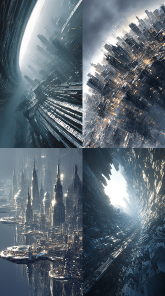 帮我生成图片：以未来主义风格呈现的科幻城市画面，整体运用椭圆参数设计，有着如扭曲时空般的独特视觉效果。画面主体是现代亚特兰蒂斯的城市景观，展现出第九级文明的高度发达，建筑造型奇异且充满科技感。从45度俯视角镜头看去，整个城市宏观且超复杂，城市中的每一处建筑、街道以及设施的细节都描绘得十分到位，仿佛让人置身于一个超越想象的未来世界。比例 9:16。摄影质感风格，特写镜头，清冷、神性、朦胧氛围，泛朦、强侧光、伦勃朗光、强烈明暗对比、高反差、淡彩、情绪氛围感拉满、朦胧美学、层次感、大师视角、高清渲染、脸部清晰、细腻画质、细腻肌理、超高清、最高画质、写实逼真、丰富细节修饰