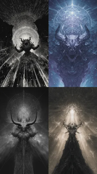 神临禁地，天启示录，虚空神明，地下布满复杂而繁琐花纹透露出莹光纹路的巨型法阵浮空，神之光环环绕身后，狂暴，魔化，暗黑系，黑化，战力爆表，压迫感，巨物恐惧，渺小斩神，剑魔，电影光影特效效果，超高清分辨率。