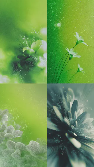 极简插画，先锋艺术概念，碰撞艺术，光影，高清，氛围感浓厚，大师级别作品，渐变映射，荧光绿白渐变背景噪点颗粒质感，模糊细小的线段来表达特写花朵的肌理，抽象构图，大师作品