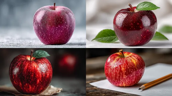 "一个苹果放在纸上，居中构图，简约背景，自然光，柔和的阴影，高细节，微距镜头，浅景深，红苹果，白纸，质感对比，清新，静物摄影，低调色彩，柔和色调，宁静氛围。"