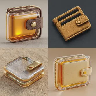 钱包图标，单元素，金色，透明亚克力材质，科技感，未来感，光滑透明材，柔和光影，磨砂玻璃质感，简洁布局，等距视图，3d，blender，c4d，细节丰富，干净的背景。