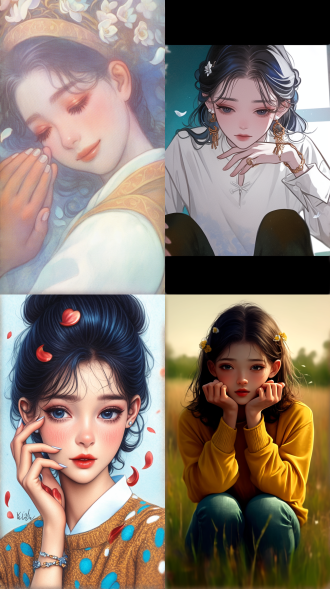 手绘插画女子，修长五指轻抚脸颊，凹凸有致身材，金丝茉莉唐服，古典优雅，细腻线条，柔和色彩，暖色调背景，复古质感，淡雅妆容，含蓄微笑，丝绸光泽，花瓣飘落，中国风元素，淡雅唯美，精致细节，柔焦效果，水彩笔触，清新氛围，宁静情感