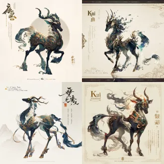 山海经异兽夔，居中构图，米白宣纸留白，苍身一足无角，国风古饰，古玉青铜质感，矿物颜料质感，影棚柔光，竖排题字，8k超细节。