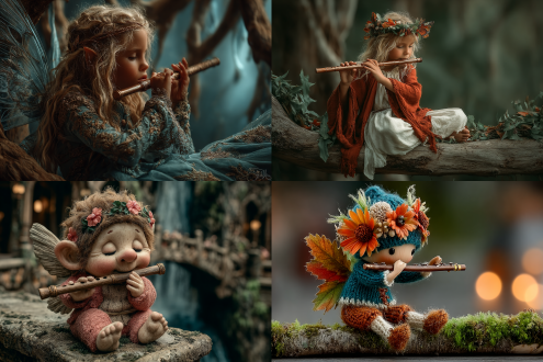 一个可爱的小精灵坐在树上吹箫