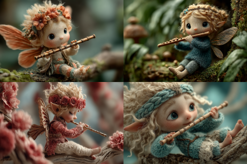 一个可爱的小精灵坐在树上吹箫