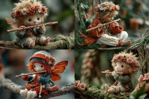 一个可爱的小精灵坐在树上吹箫