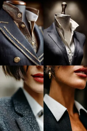 一件女士职业套装上装，小西领，白色衬衫内衬，外套是藏青色，简洁精炼时尚，适合身份证头像照片，头部留空1：1比例