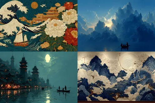 碧海青天云波涌 日月驾舟明珠移 风雨遥寄桂花重 柚灯隔空照故里