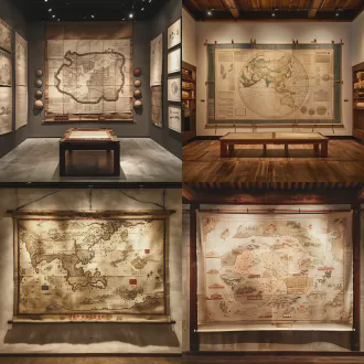 中国古代的璇玑图，博物馆古董展品，东方刺绣艺术，精美奇巧，华丽细腻，贴在墙上，柔和室内灯光，高清摄影