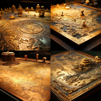 "中国古代璇玑图，博物馆展台，东方刺绣艺术，精美纹样，华丽细节，柔和室内灯光，高清微距摄影，低角度拍摄，丝线质感，暗金色调，暖光漫射，静态展示，文化厚重感，细腻工艺，历史韵味，丝绸基底，复杂图案，对称构图，近距离特写，文物级精美。"